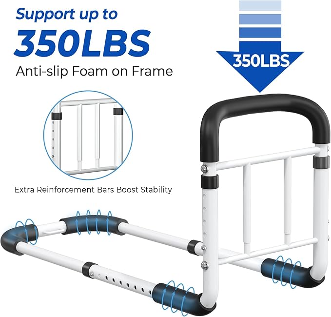 Bed Rails for Elderly Adults, ASTM Compliant, Adjustable Bed Cane with Motion Sensor Light, Non-Slip Grip & Storage Pocket, 2026 Upgrade Bed Railings for Seniors Support 350 LBS, Tool-Free