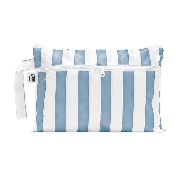 Roamio Waterproof Wet Dry Clutch Bag for Baby, Travel, Swim Suit, Cloth Diapers, Pump Parts, Pool, Gym Clothes, Toiletry, Hook to Stroller, Pack for Daycare, Zip Bag, Packing Pouch, Nautical Stripe