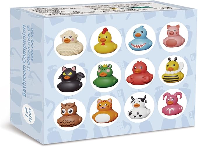 12PCS Rubber Ducks,Toddler Bath Toys,No Hole Bathtub Toys,Baby Pool Toys for 18 Months and Older