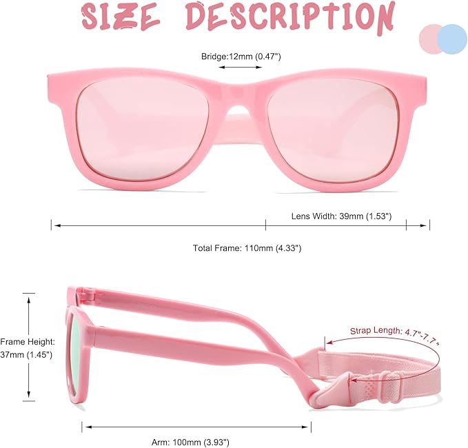 COASION Bendable Flexible Polarized Newborn Baby Sunglasses with Strap for Infant Boys Girls Age 0-12 Months CA8042