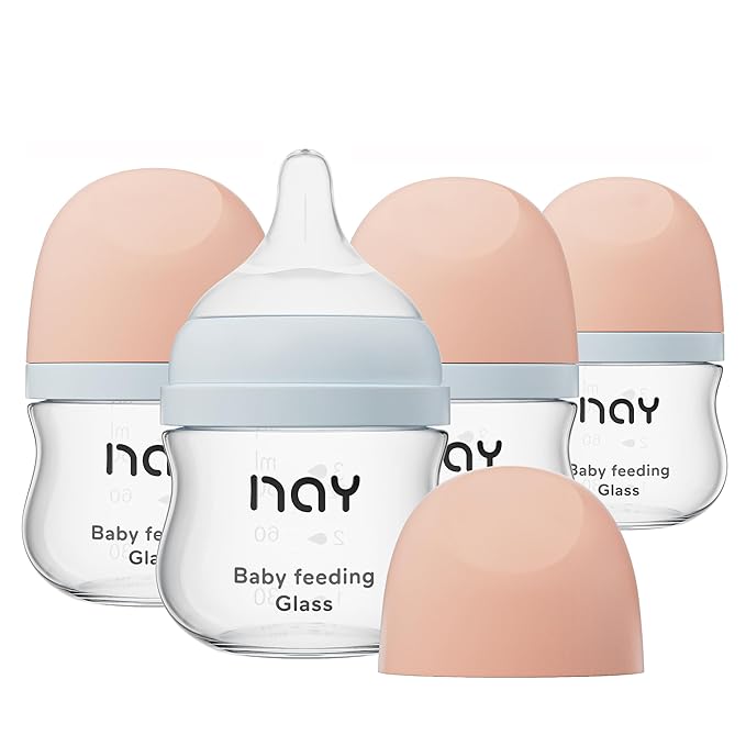 Natural Glass Baby Bottle Wide Neck, Newborn Anti-Colic Baby Bottle, Clear, 3oz(Pack of 4), Includes 4Pcs Slow Flow Nipple(SS), 0 Months+