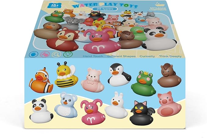 25PCS Rubber Ducks,Toddler Bath Toys,No Hole Bathtub Toys,Baby Pool Toys for 18 Months and Older