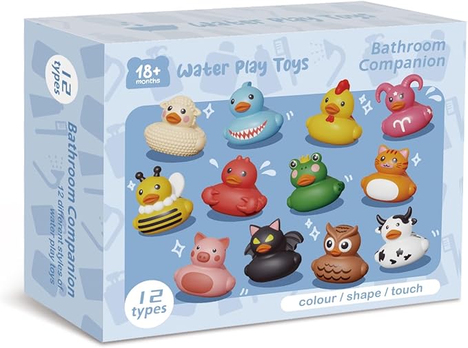 12PCS Rubber Ducks,Toddler Bath Toys,No Hole Bathtub Toys,Baby Pool Toys for 18 Months and Older