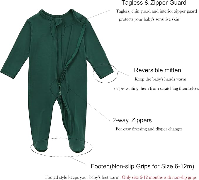 Aablexema Baby Footie Pajamas Zipper - Rayon from Bamboo Infant Footed Pjs with Mittens Sleepwear Jammies