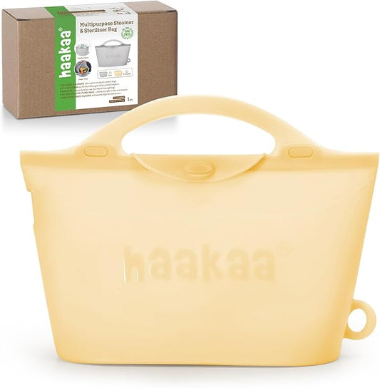 Haakaa Silicone Microwave Steamer & Steriliser Bag, 70oz/2000ml Large Capacity Reusable Steaming Bags for Baby Bottles,Breast Pump,Accessories,Pacifiers,Teethers, Great for Home&On The Go,Pinapple/1PC