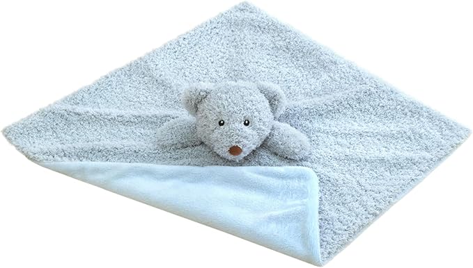Baby Blue Teddy Bear Soft Stuffed Animal Security Blanket, Plush Bear Character Lovey Blanket, Baby Shower/Nursery Gift, Newborn Infant Toddler Snuggle Blankie for Boys Girls, 14 Inches