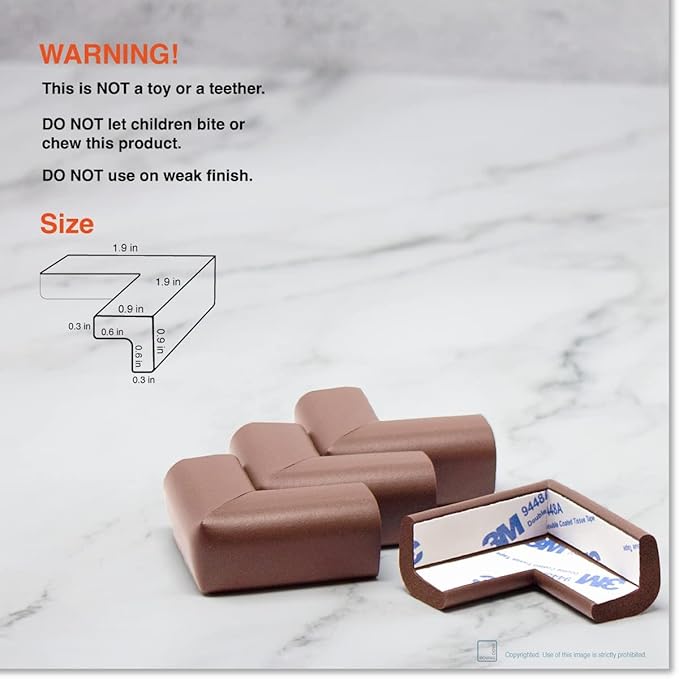 Roving Cove Slim-Fit Corner Edge Protector for Baby Proofing (Small 15ft Edge 4 Corners), Furniture Safety Bumper Guard, Soft NBR Rubber Foam, 3M Adhesive, Coffee Brown
