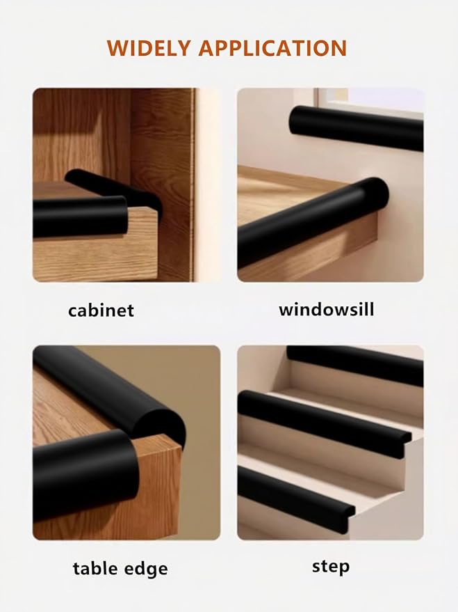 Baby Proof Edge Corner Protector, 6.56FT 0.47''Th L-Shape Furniture Corner & Edge Safety Bumpers with 6 Corners, Pre-Taped, Soft NBR Rubber Foam Desk Edge Cushion Wall Corner Protector(Black)