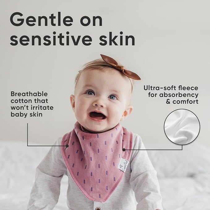 Copper Pearl 4 Pack Soft Cotton Baby Bibs for Drooling and Teething, Absorbent Drool Bibs for Baby Girl and Boy, Adjustable to Fit Newborns to Toddlers, Tons of Styles (Lola)