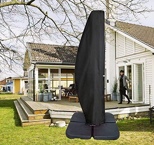 Patio Umbrella Cover for 12FT to 14FT Offset Umbrella, Water Resistant, Curved Cantilever and Straight Pole Parasol Outdoor Umbrellas Cover with Zipper and Rod