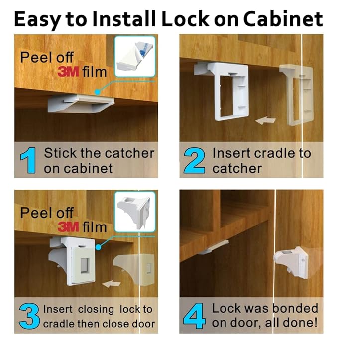 Cabinet Locks for Babies(48Locks+10Keys) Magnetic Child Locks for Cabinets Baby Proofing Cabinets-HelloPony
