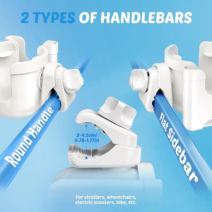 Stroller Cup Holder with Phone Holder, Guiseapue Cup Holder for Walker, Wheelchair/Bike/Rollator/Scooter Stroller Accessories for Uppababy, Nuna, Doona,Baby Travel Essential - White