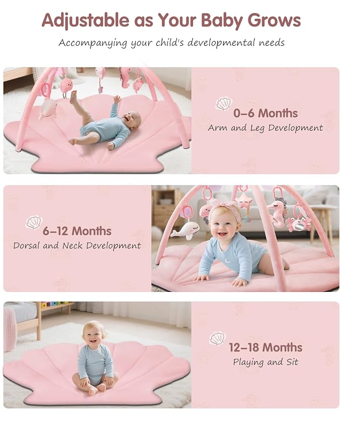 Baby Play Gym Mat, Oversize Baby Tummy Time Play Mat with 6 Detachable Toys for Sensory Exploration Motor Skill Development, Newborn Essentials Shower Gift Activity Mats for Babies 0-6 Months 6-12 Months