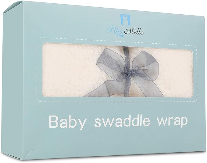 BlueMello Baby Bear Swaddle Blanket | Ultra-Soft Plush Essential for Infant 0-6 Months | Receiving Swaddling Wrap White | Ideal Newborn Registry and Toddler Accessories | Perfect Baby Boy Shower Gift