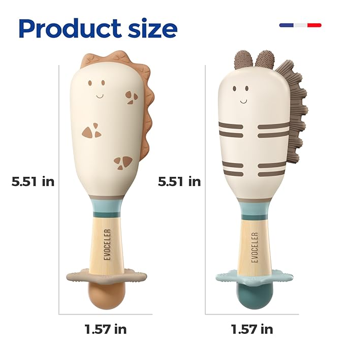 Evoceler Baby Toys, 2 Pac Dinosaur Rattles & Shaker Toys with Teether, Baby Maracas Sensory Toys for 0+M Babies, Soft Silicone BPA Free, Perfect Size for Grasp and Shake, Ideal Baby Boy Girl Toy Gift