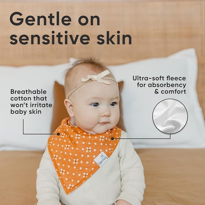 Copper Pearl 4 Pack Soft Cotton Baby Bibs for Drooling and Teething, Absorbent Drool Bibs for Baby Girl and Boy, Adjustable to Fit Newborns to Toddlers, Tons of Styles (Rue)