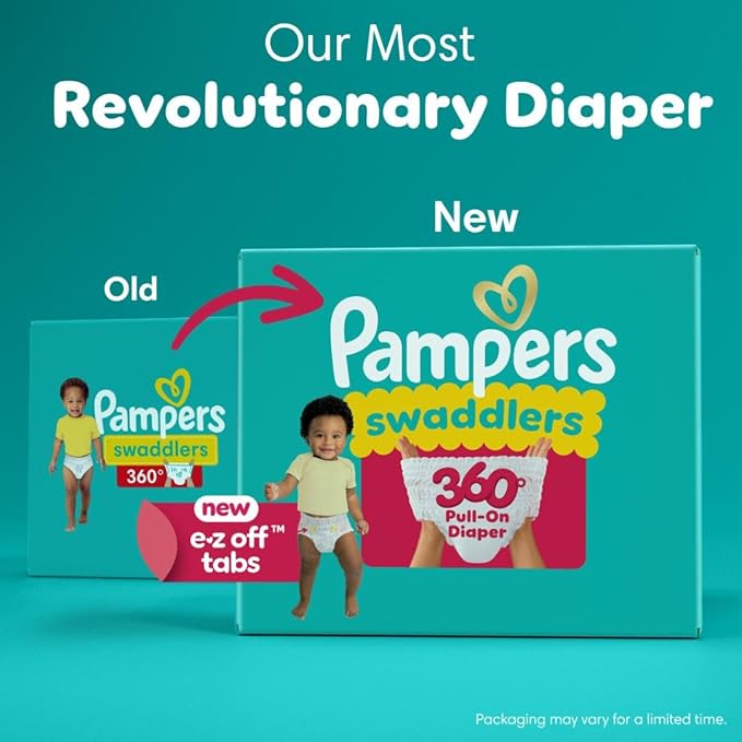 Pampers Diapers - Swaddlers 360° - Size 6, 44 Count, up to 100% Leakproof Comfy Dry Fit, Designed for Easy Changes, Pull On Baby Diaper (Packaging May Vary)