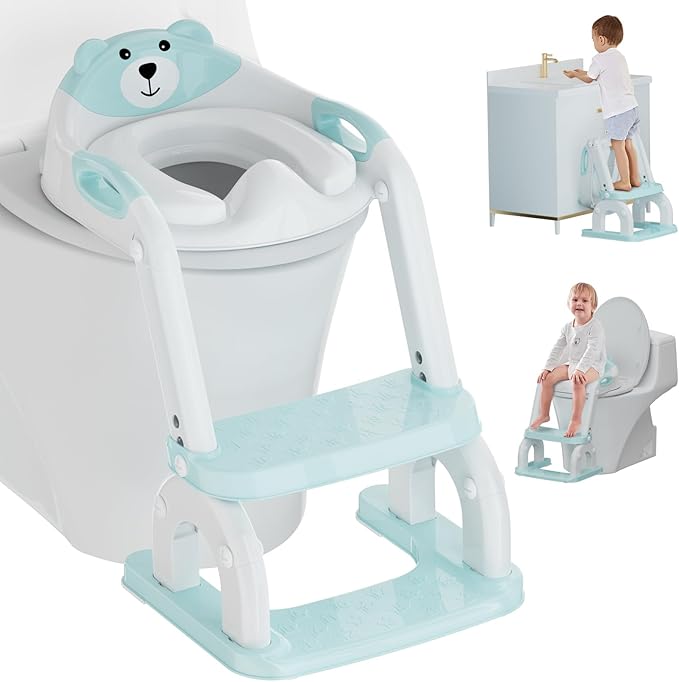 Potty Training Seat with Step Stool Ladder, Potty Training Toilet Seat with Soft Seat Splash Guard, Adjustable Height, 2 in 1 Potty Seats for Toddlers Kids Boys Girls
