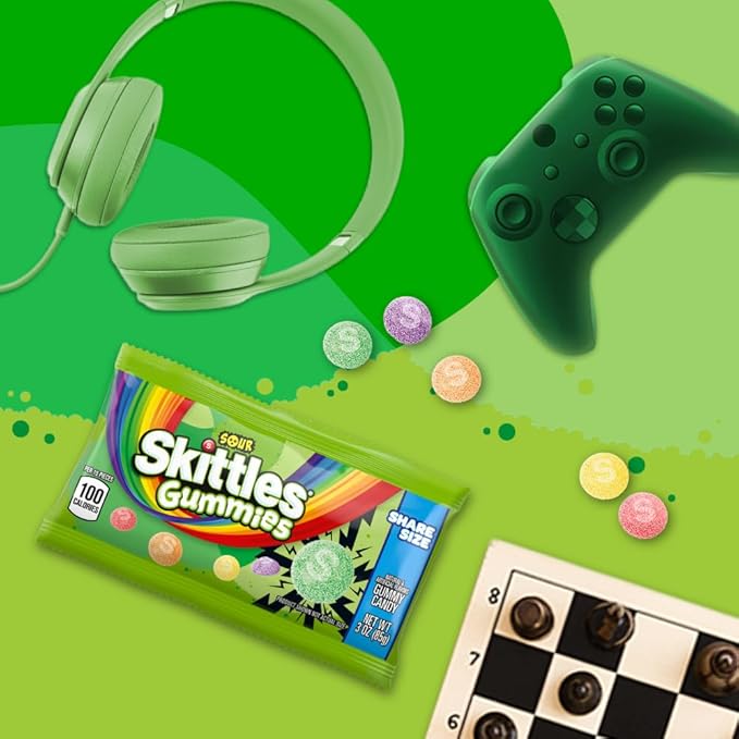 SKITTLES GUMMIES Sour Gummy Candy, Share Size Tart Sour Candy, 3 Oz Candy Bags, 45 Oz (Pack of 15)