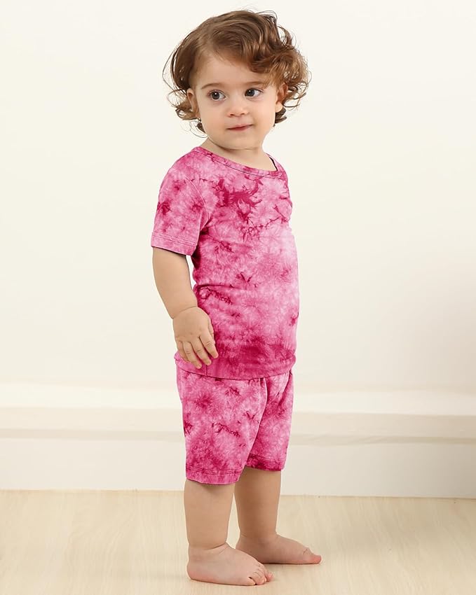 Jimonda Baby/Toddler Soft Sleepwear Short sleeve Kids Cool Pajama Outdoor 2-Piece Shirt&Shorts Casual sets Tie Dye PJ