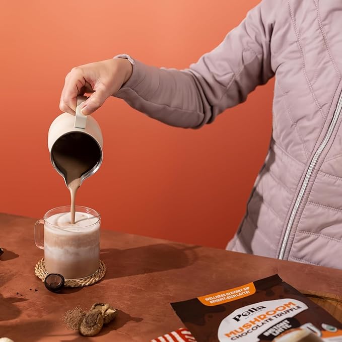 Organic Chocolate Truffle Instant Latte - Hot Chocolate Blend - Vegan, Non-GMO, Mushroom Coffee Organic - Reishi, Chaga, Lion's Mane, Turkey Tail - Mushroom Latte Supplement, Caffeine-Free 30 Servings