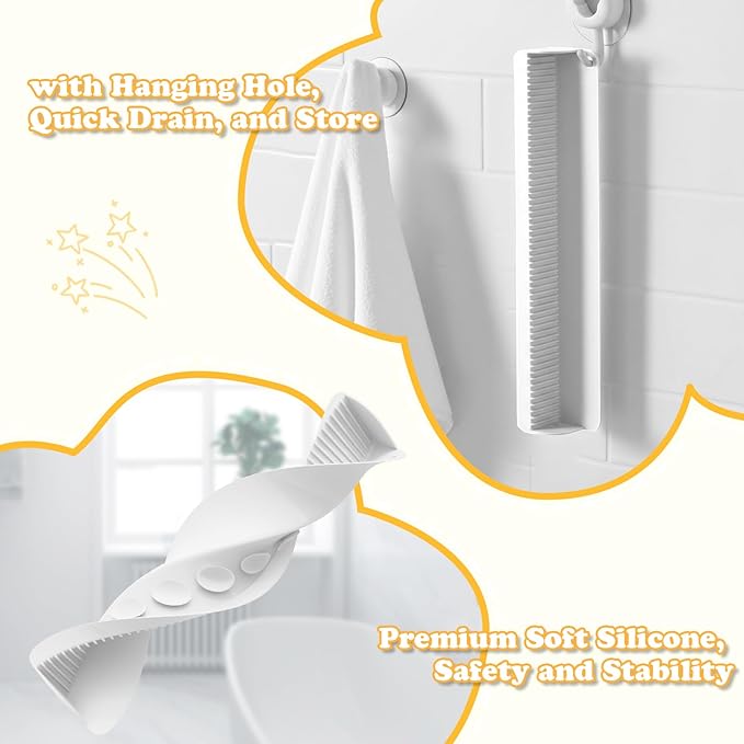 24 Inch Bathtub Splash Guard with 10 Suction Cups, Silicone Tub Water Splash Guard for Bathtub, Bath Toy Tray Holder Play Shelf for Kids, Universal for Bathroom, Kitchen Sink (White)