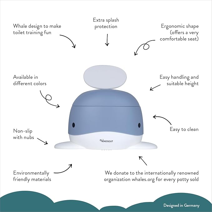 Kindsgut Potty Training Toilet in Whale Design, Designed in Germany, Potty Training in a Beautiful Design, Pigeon Blue