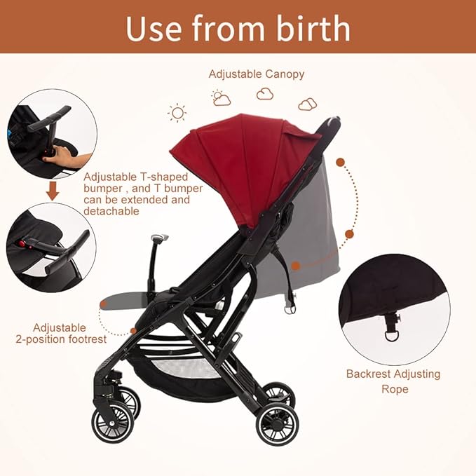 COOL KIDS Portable Stroller with Automatic Fold,Lightweight Umbrella Stroller with Pop Out Sun Canopy,Compact Stroller for Travel(red)