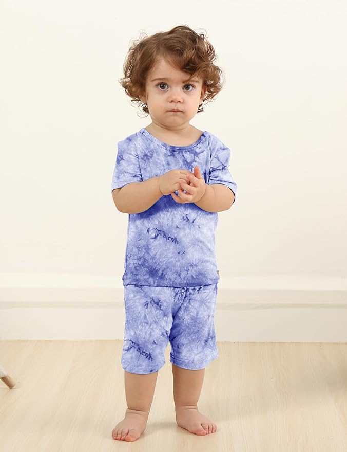 Jimonda Baby/Toddler Soft Sleepwear Short sleeve Kids Cool Pajama Outdoor 2-Piece Shirt&Shorts Casual sets Tie Dye PJ