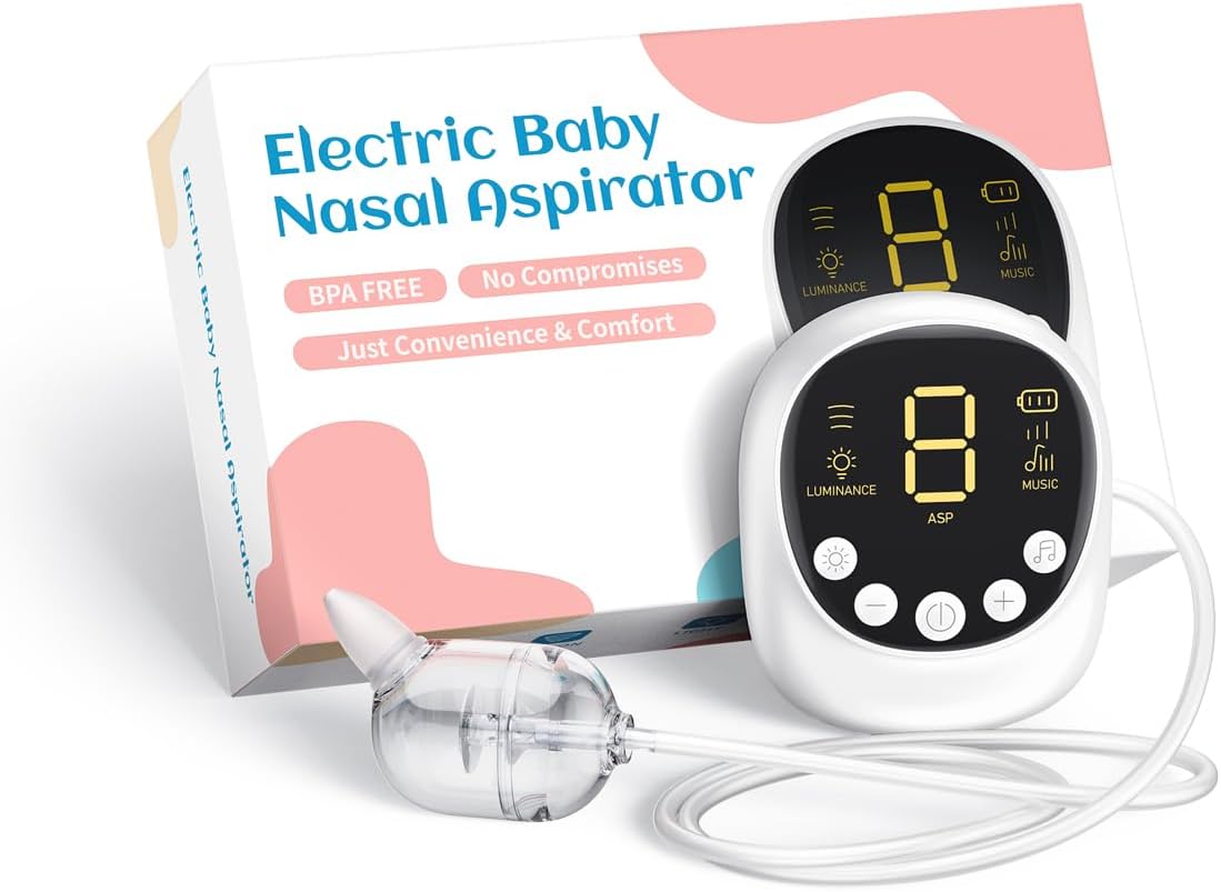 Nasal Aspirator for Baby, Hospital Grade, Electric Nose Sucker with Adjustable 9 Levels Suction, Rechargeable with Night Light and Nursery Rhyme, White
