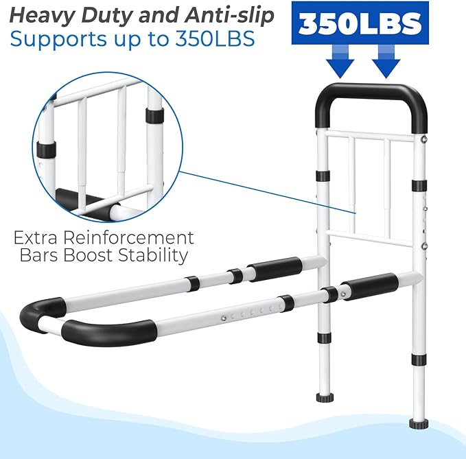 Bed Rails for Elderly Adults Safety 2026 Upgrade - ASTM Certified, 350 LBS Capacity, Tool-Free Assembly, Non-Slip Ergonomic Handle with Storage Pocket, Safe Bed Rails for Seniors