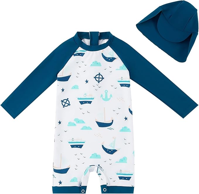 UMELOK Baby Boys UPF 50+ Sun Protection One Piece Rashguard Swimsuit with Snap Bottom