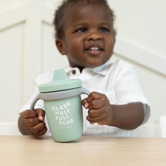Bella Tunno Sippy Cup, Silicone Training Cup with Transition Handles for Infants, Toddlers & Kids, Babies 6-12 Months & Toddlers 1-3 Years, Boys & Girls, Glass Half Full Club, 8 oz