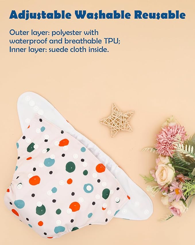 ALVABABY Baby Cloth Diaper 6 Pack with 12 Inserts One Size Cloth Diaper Covers Adjustable Washable Reusable for Baby Girls and Boys 6DM125