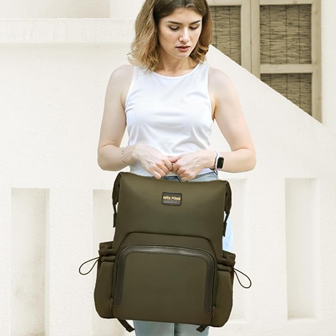 miss fong Diaper Bag Backpack - Baby Diaper Bag Neoprene Bag Large Capacity Neoprene Backpack with Diaper Changing Pad with 12 Pockets for Mom & Dad -Green