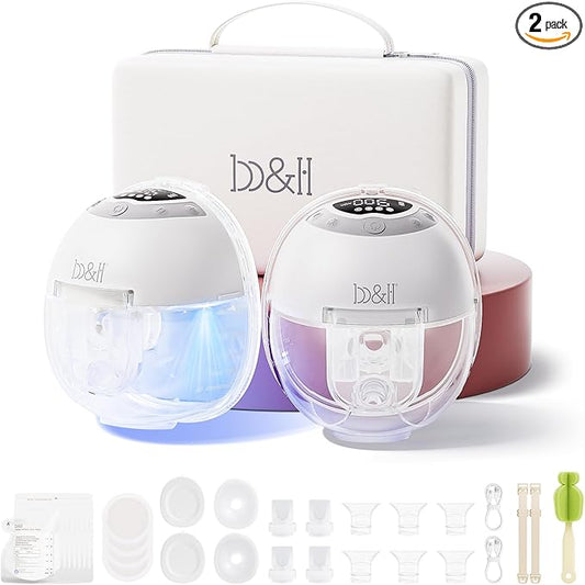 b&h Electric Wearable Breastfeeding Pump with Night Light, Hospital Grade Breast Pump Hands Free, 4 Modes & 9 Levels, 17/19/21/24/27mm Flange, Baby Mouth Double-Sealed Flange, Milk Pump for Moms -Grey