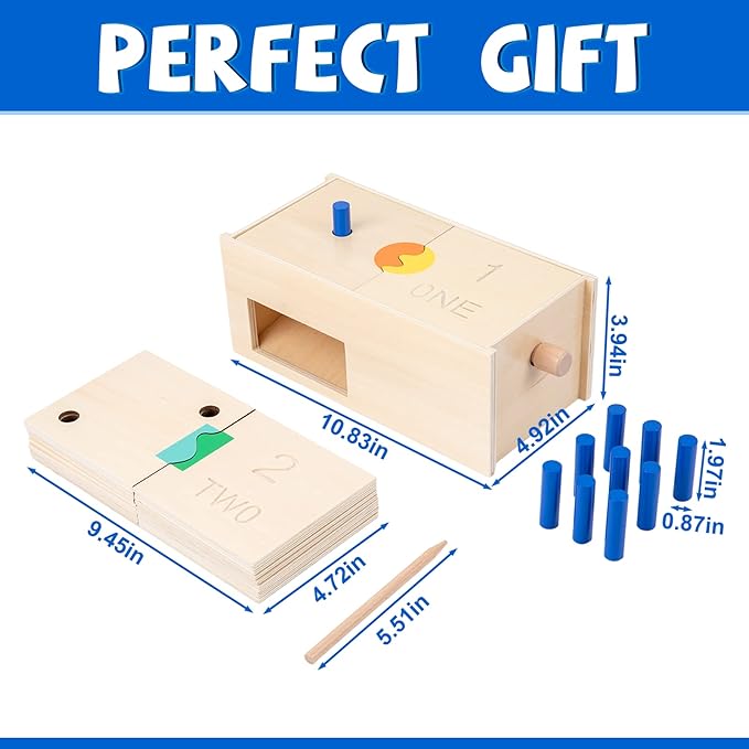 Adena Montessori Toys Wooden Peg Drop Box Tumble Down Counting Pegs Number Games - Fun and Exciting Way to Learn 1-10 Numerals Early Math Skills Development