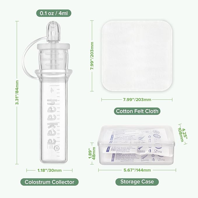 haakaa Colostrum Collector Kit Breast Milk Collector with Cotton Cloth Wipe and Storage Case, Ready-to-Use, Reusable, 4ml/6pcs