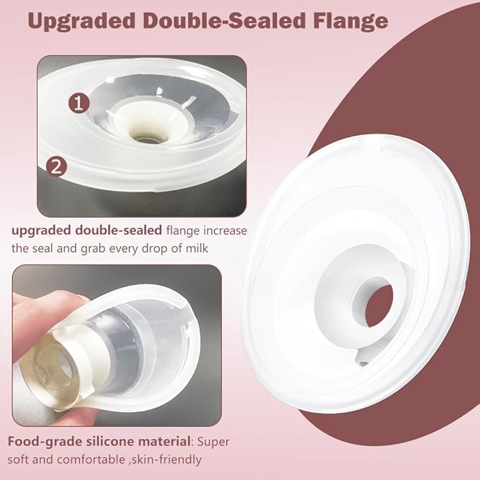 Two Full Breast Pump Parts only Compatible with Momcozy M5 Breast Pump, Not for Others,Including 8pcs Flange Inserts 15/17/19/21mm*2, 24mm Flange*2, Collector*2, Duckbill Valve*2,Diaphragm*2