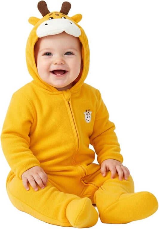 PATPAT Fleece Hooded Footed Romper Clothes, Soft Warm Footie Covers, Car Seat Friendly, Easy Zip, Cute Boy Girl