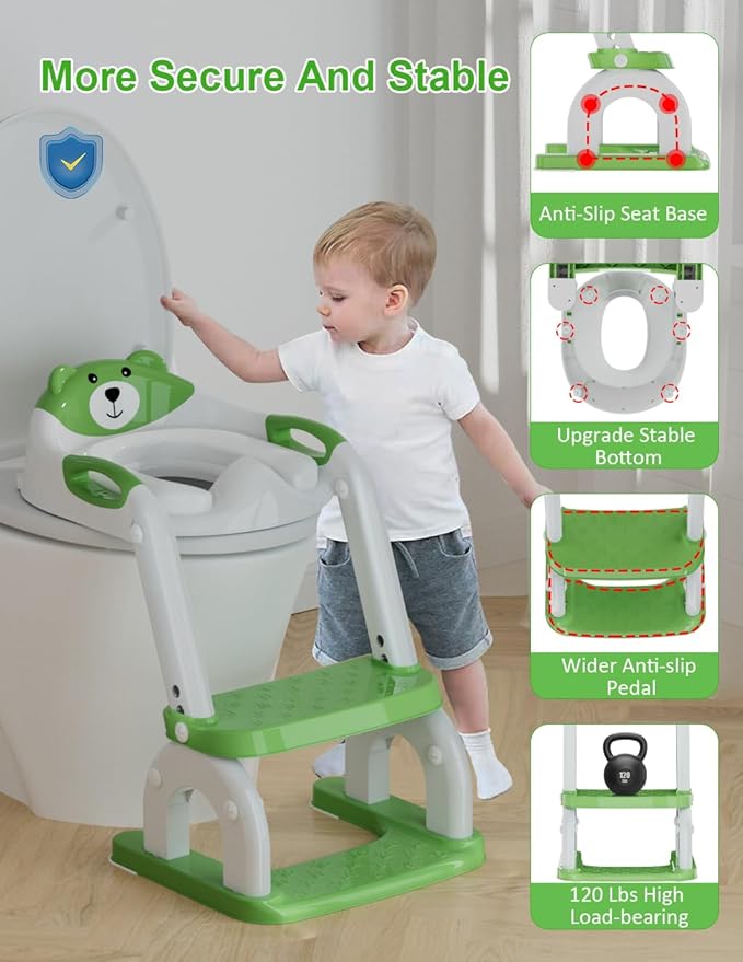 Potty Training Seat with Step Stool Ladder, Potty Training Toilet Seat with Soft Seat Splash Guard, Adjustable Height, 2 in 1 Potty Seats for Toddlers Kids Boys Girls