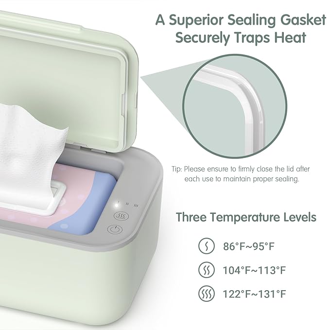 Baby Wipe Warmer, 3-Level Temperature Control, Quiet and Even Heating, Large Capacity for Diaper Changes – Green