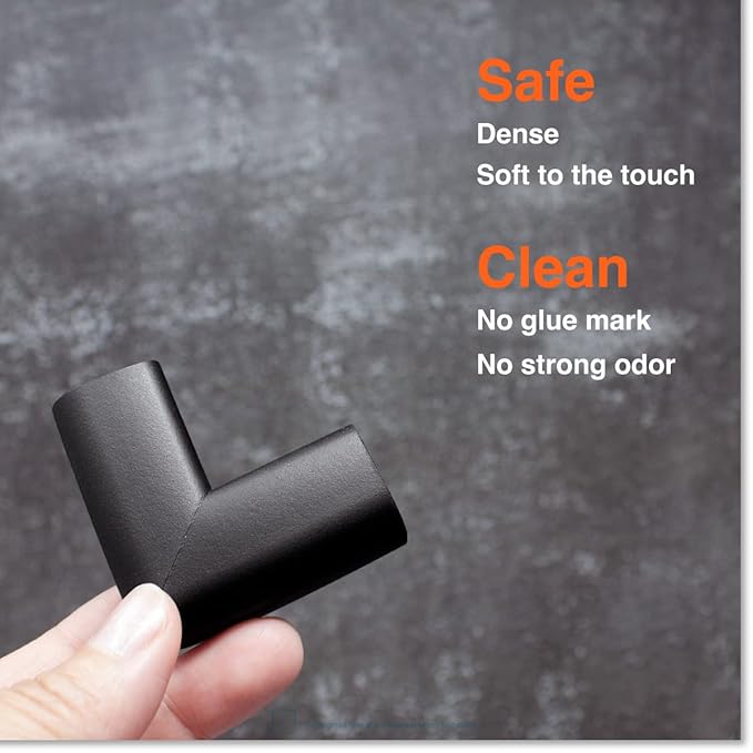Roving Cove Slim-Fit Corner Edge Protector for Baby Proofing (Small 18ft Edge 8 Corners), Furniture Safety Bumper Guard, Soft NBR Rubber Foam, 3M Adhesive, Onyx Black