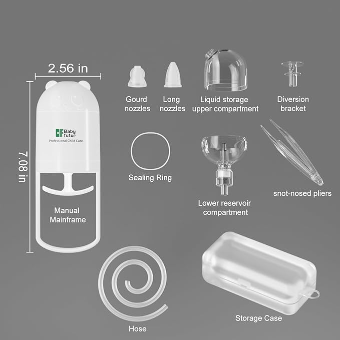 Nasal Aspirator for Baby – Manual Push-Pull Control, Quiet Strong Suction, No Battery Needed – Gentle & Hygienic Nose Sucker with Storage Box & Booger Clip