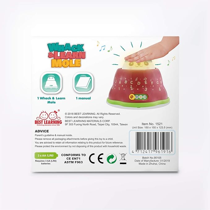 BEST LEARNING Whack and Learn Mole - Educational Interactive Light-Up Toy for Infants Babies Toddlers for 6 Month and up - First Baby Boy or Baby Girl Birthday Gift