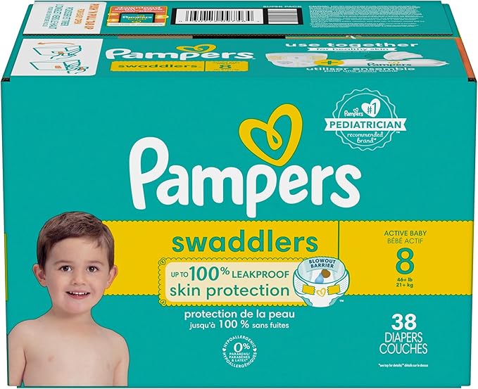 Pampers Baby Diapers - Swaddlers - Size 8, 38 Count, Ultra Absorbent Disposable Infant Diaper