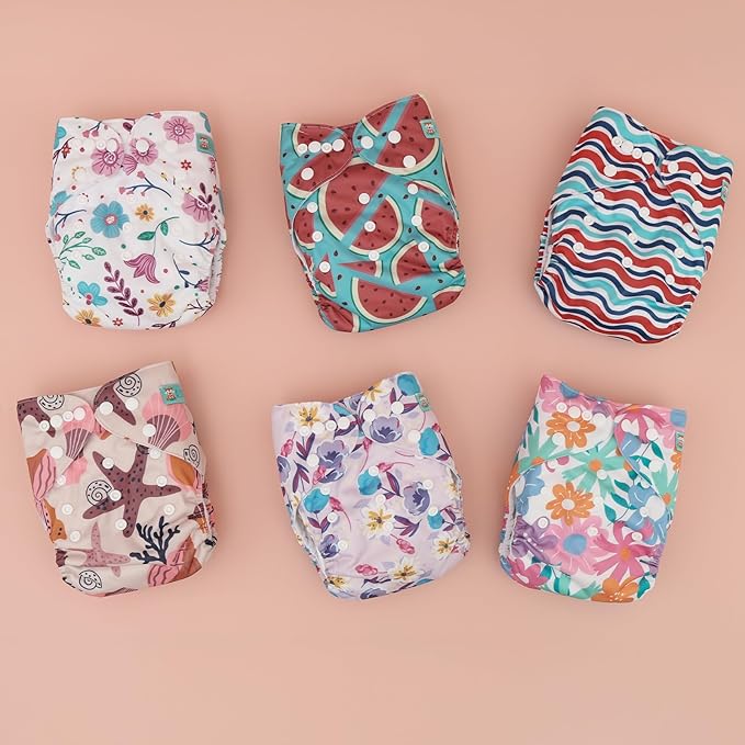 ALVABABY 6 Pack Cloth Diaper with 12 Inserts One Size Adjustable Washable Reusable Diaper Cover for Baby Girls and Boys