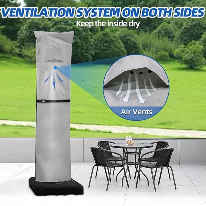 Patio Umbrella Parasol Cover with Air Vent,600D Waterproof Cantilever Umbrella Covers,Anti-UV Umbrella Covers with Telescopic Support Pole (3-Grey, Cantilever 9'-13')