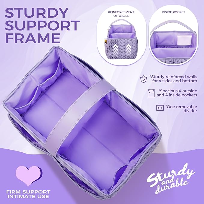 Luxurious Baby Diaper Caddy, Nursery Storage Basket for Newborn Boy and Girl, Travel Baby Basket for Diapers Baby Wipes, Organizer Tote Bag Storage Bin, Baby Shower Gifts (purple)