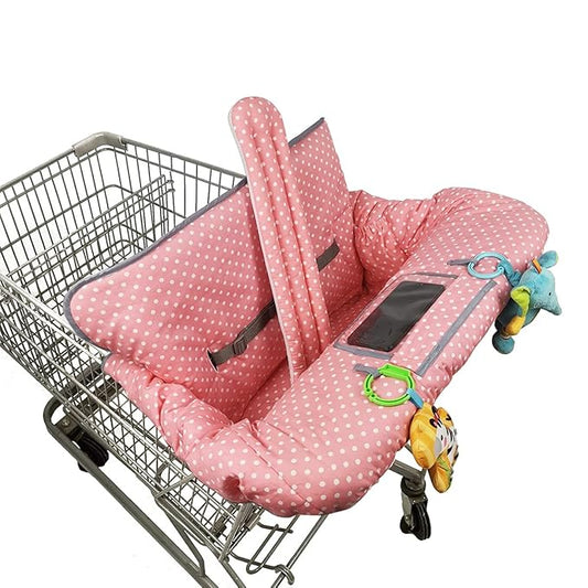 ICOPUCA Shopping Cart Cover, 2 in 1 cart Cover for Babies N high Chair Cover, Padded Grocery cart Cover for Baby Girl boy, with 1” Thick/Removable/Reversible Cushion, Pink dots;